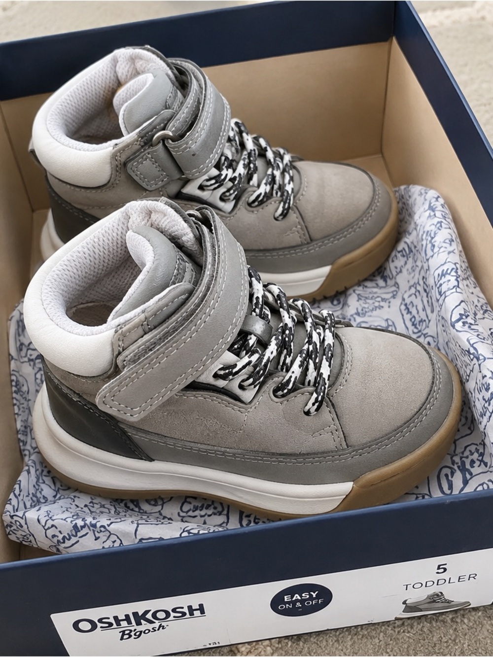 NEW OshKosh B’gosh Toddler Gray High-Top Sneakers Size 5 – With Box